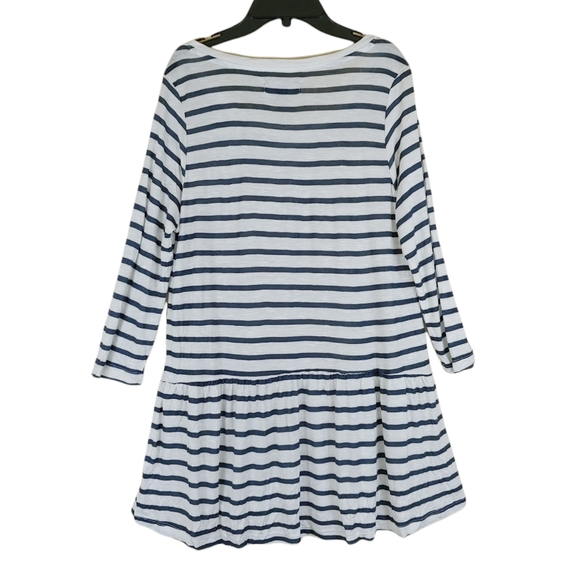 Ellos striped white blue nautical tunic top ruffle hem 3/4 sleeves size 10 - Picture 7 of 7